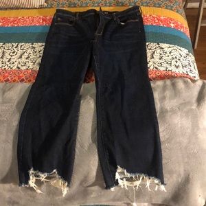 High Rise Crop flare Jean with frayed edges
